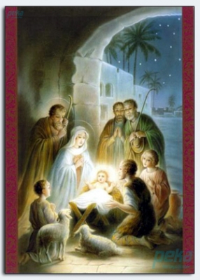 17044 - Weihnachten: Hl. Familie mit Hirten und Schafen